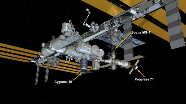 CARGO SHIP TAKES OUT TRASH; CREW WORKS ON CYGNUS PREPS AND SCIENCE HARDWARE