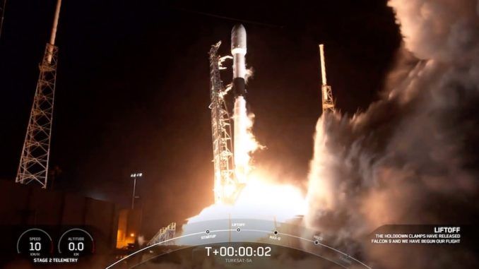SPACEX LAUNCHES TURKSAT 5A COMMUNICATIONS SATELLITE FOR TURKEY, LANDS ROCKET