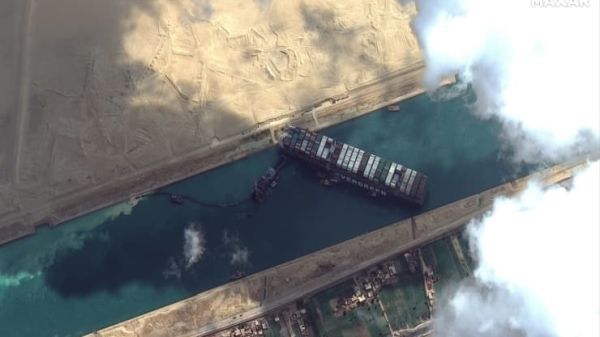 SATELLITE IMAGERY SHOWS WORK UNDERWAY TO FREE SHIP EVER GIVEN IN THE SUEZ CANAL
