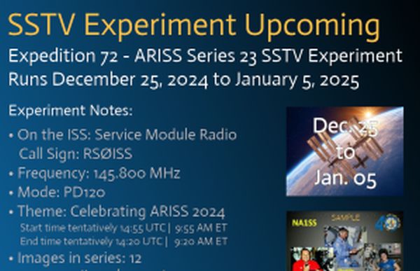 ARISS SSTV EXPERIMENT 25 DEC 2024- 5 JAN 2025