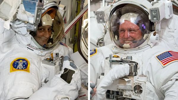 NASA ASTRONAUTS BEGIN SPACEWALK FOR MAINTENANCE AND SCIENCE